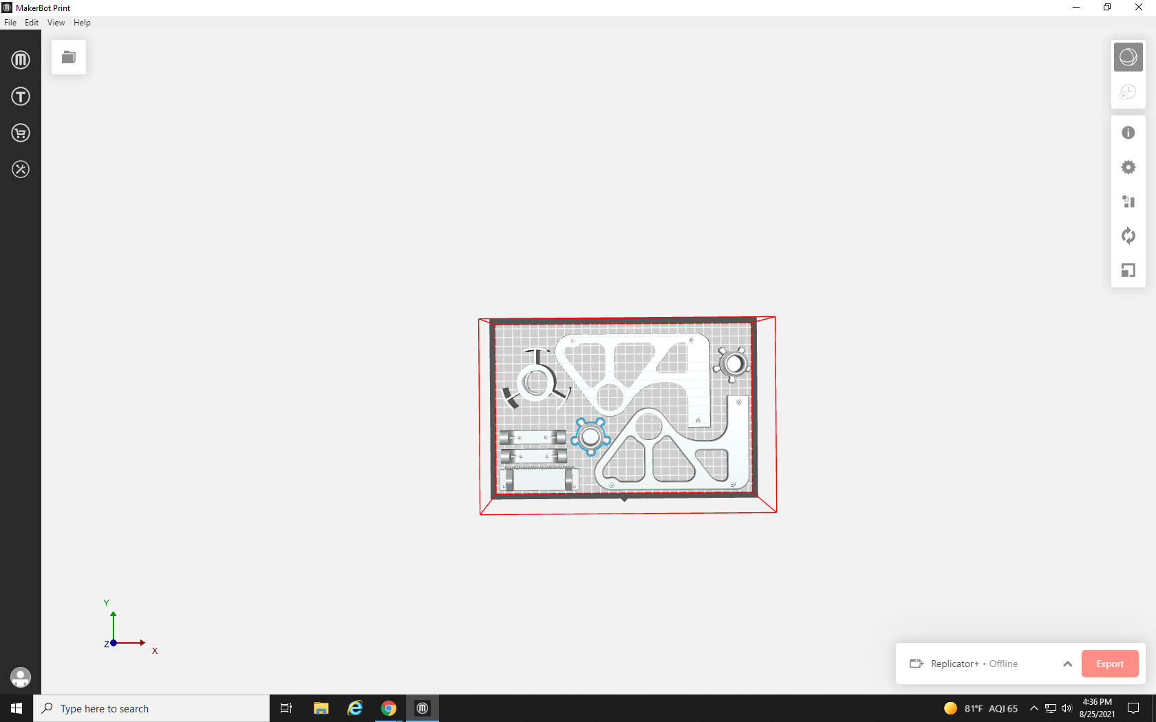 Screenshot of the build plate from a top-down perspective