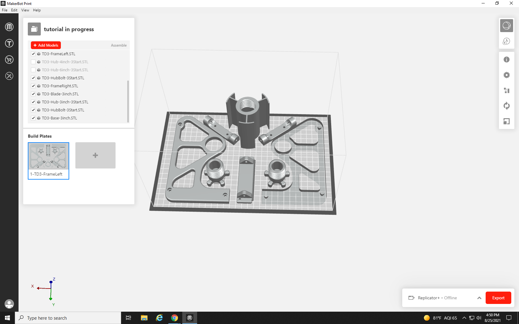Screenshot showing previously scaled-down objects reverted back to 100% in MakerBot Print