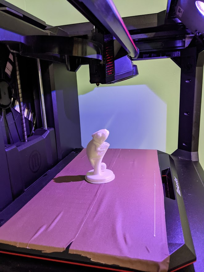 Completed 3D print on the MakerBot Replicator+ build plate