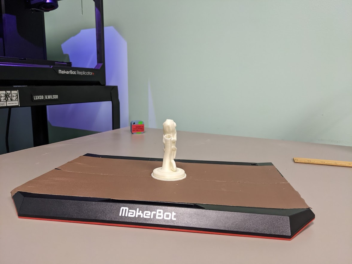 Removed MakerBot Replicator+ build plate with 3D print still attached