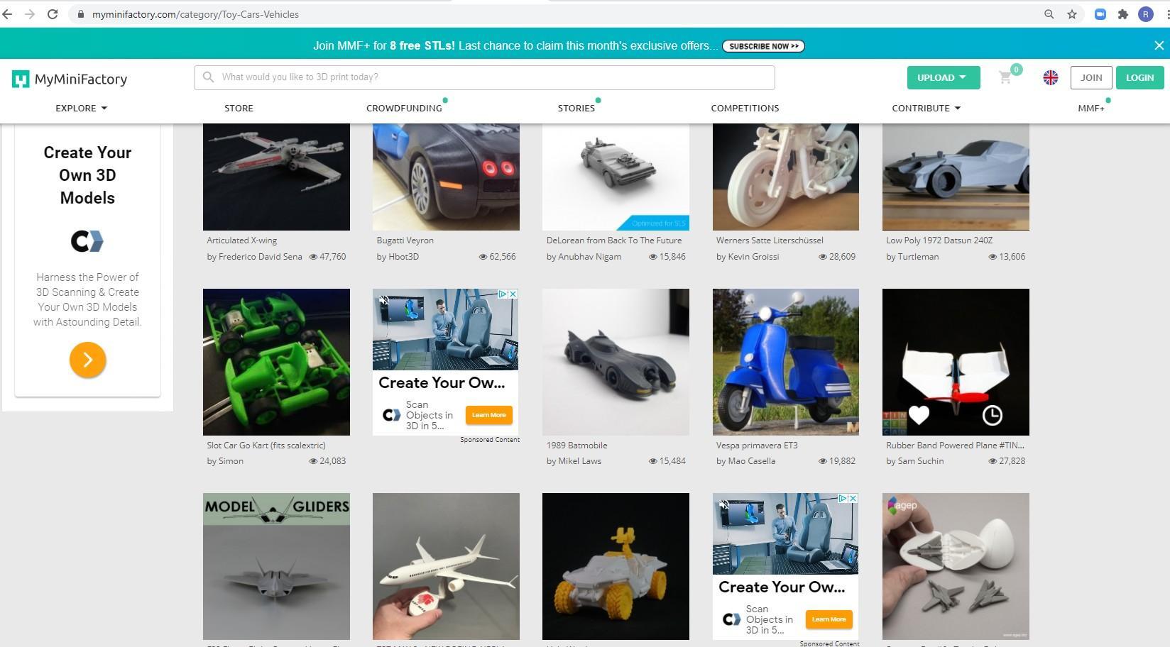 A screenshot of the Thingiverse.com homepage