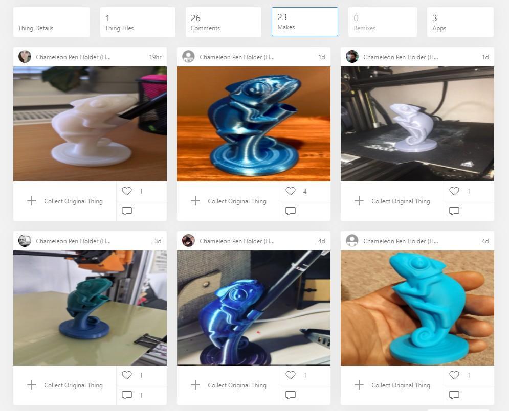 Screenshot of user submitted make photos on Thingiverse