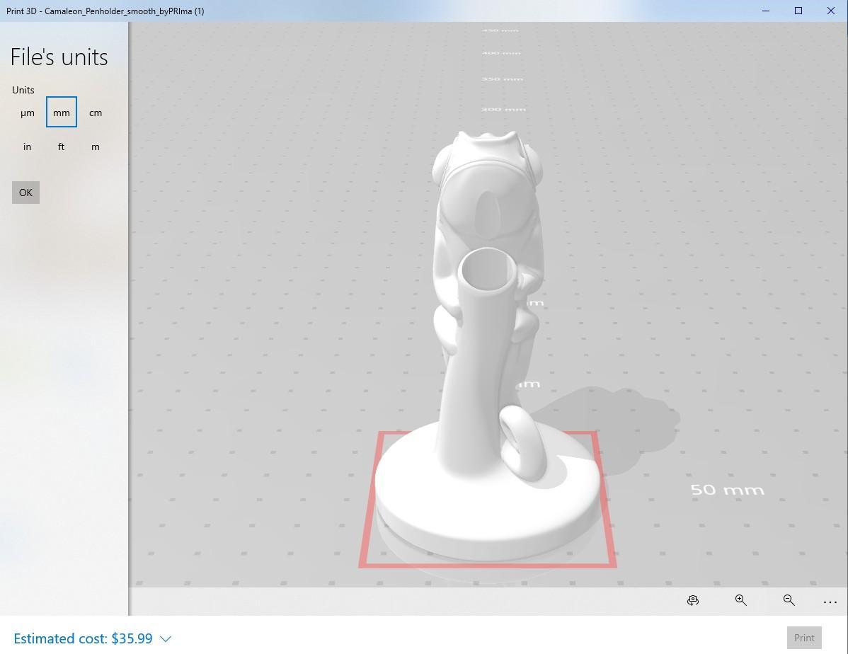 Screenshot of 3D viewer program showing 3D print file