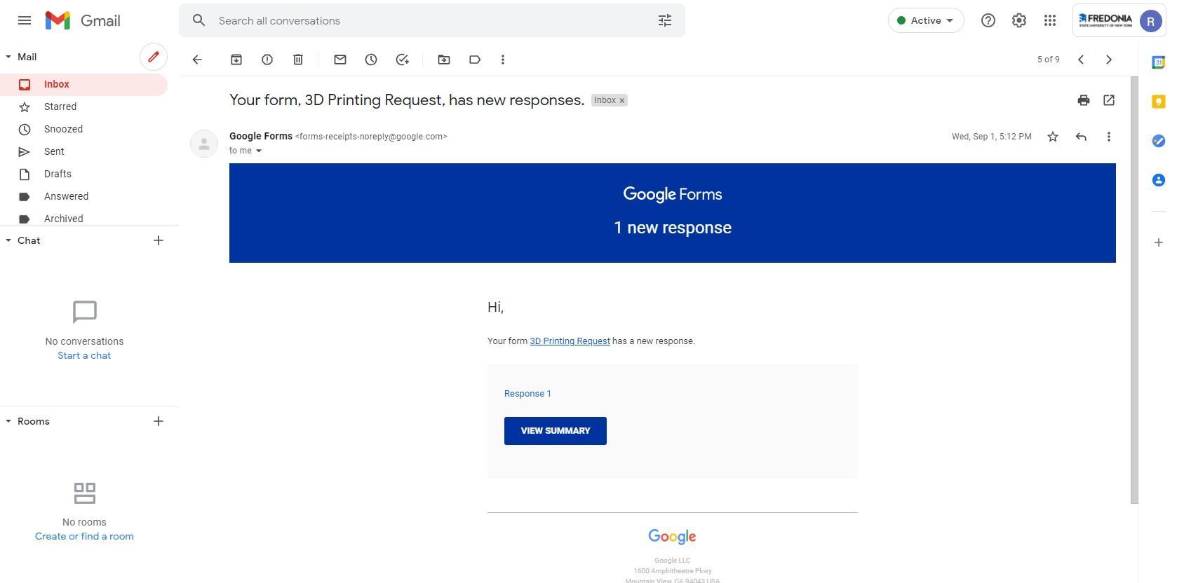 Screenshot of Re3D inbox with new request submission