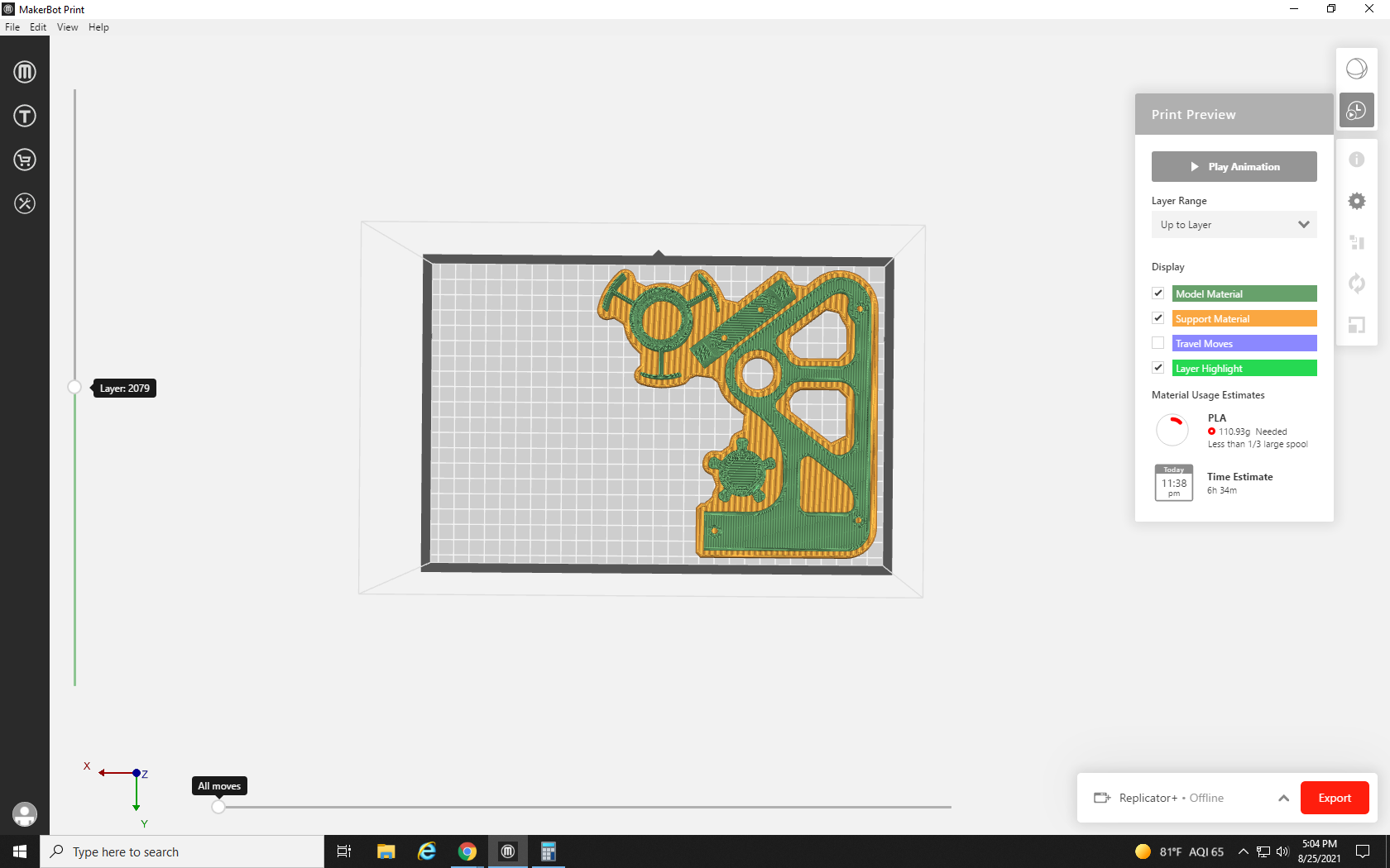 Screenshot showing Print Preview for Build Plate 2 in MakerBot Print
