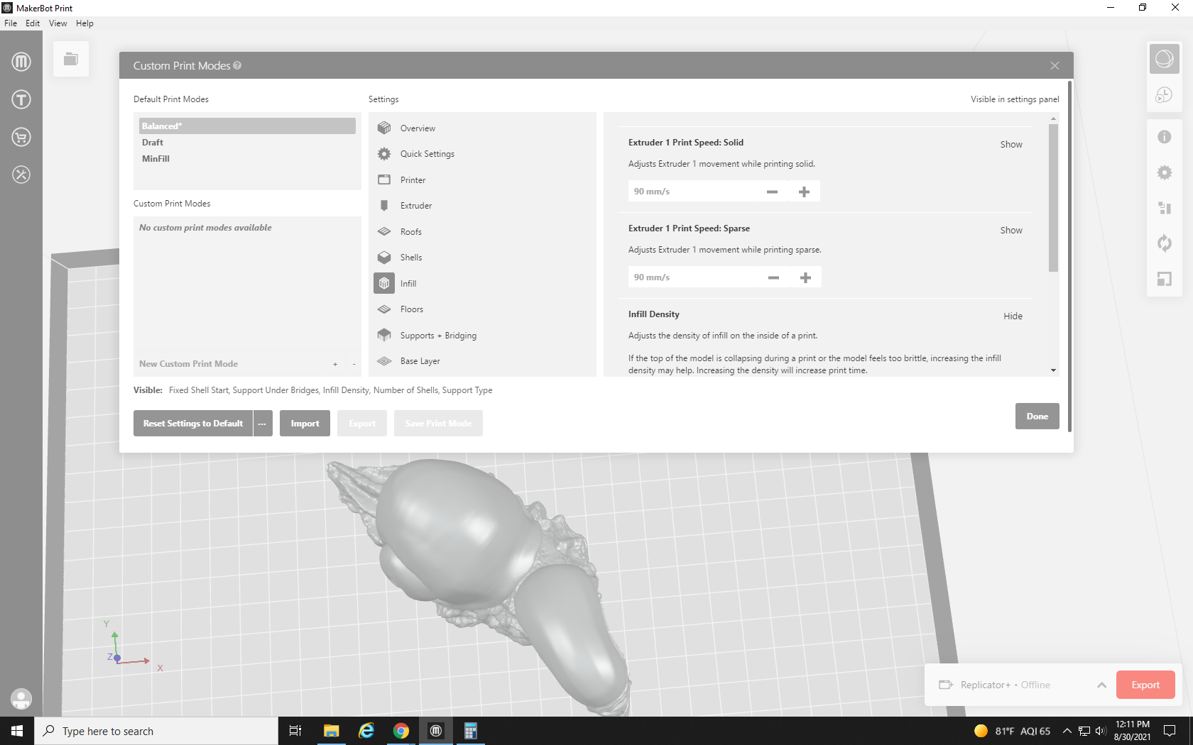 screenshot of Infill settings in MakerBot Print