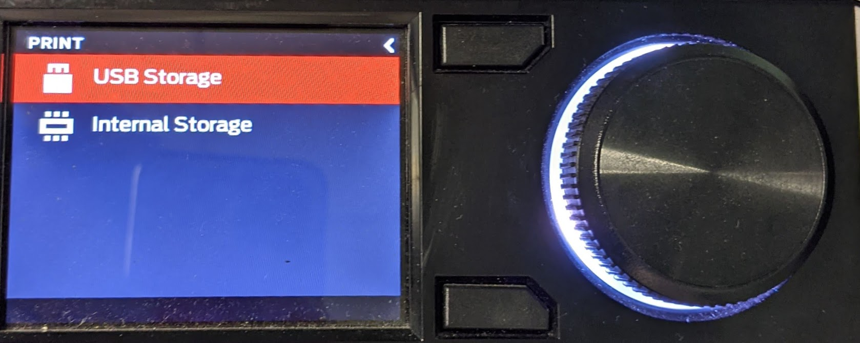 Close up of the print source options menu on the MakerBot Replicator+