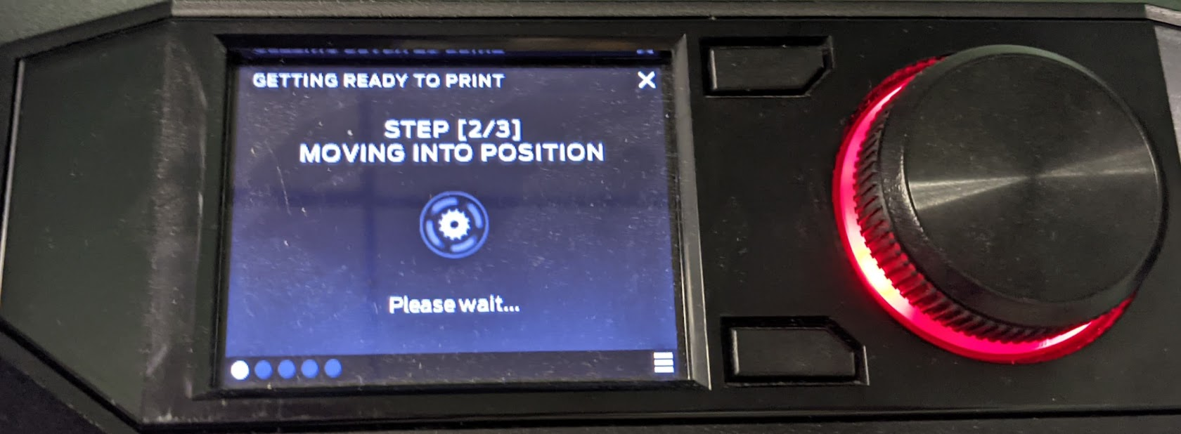 Close up of the MakerBot Replicator+ screen showing Step 2 of the printing process