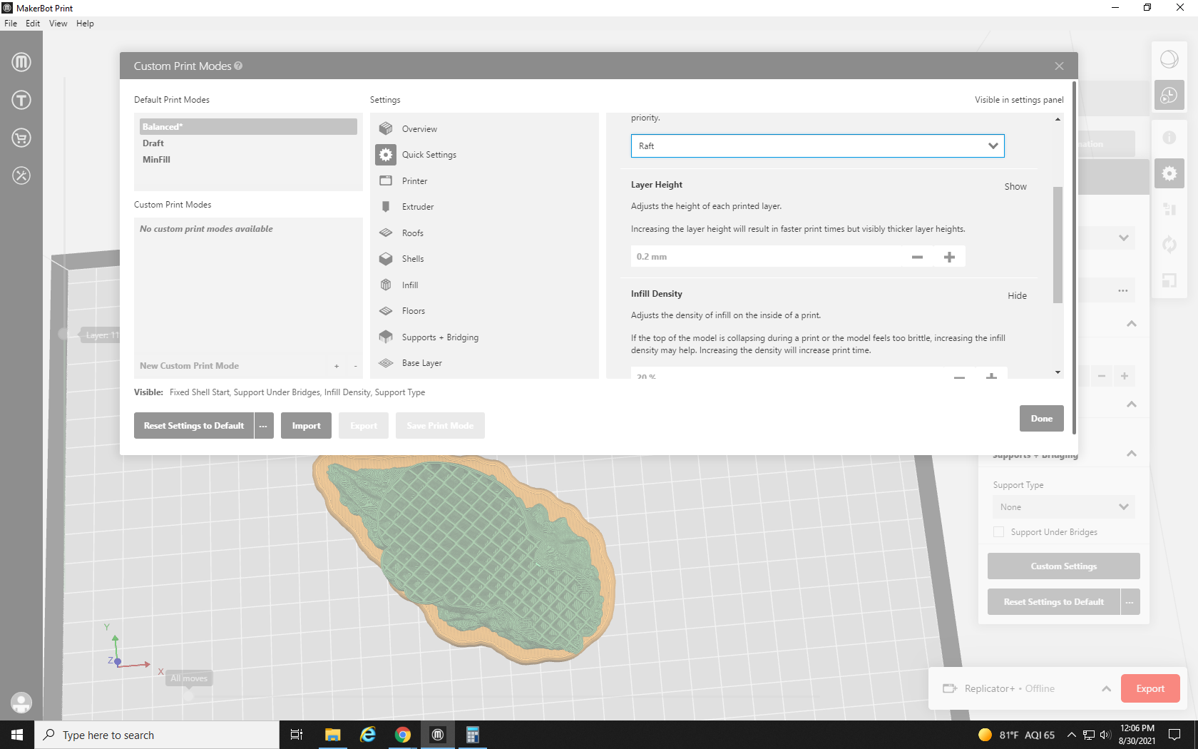 screenshot showing layer height options in MakerBot Print