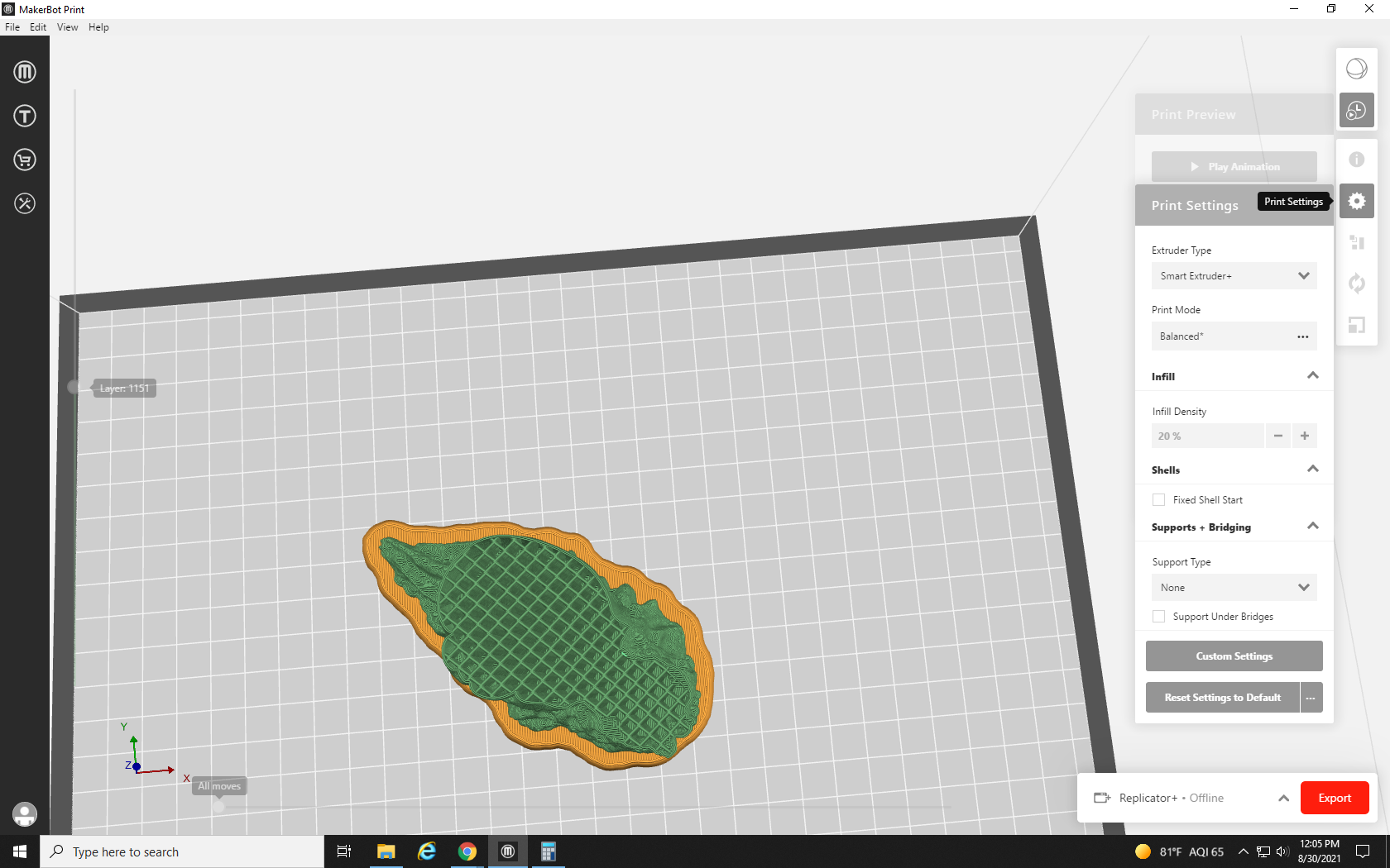 screenshot showing the Print Settings toolbar in MakerBot Print
