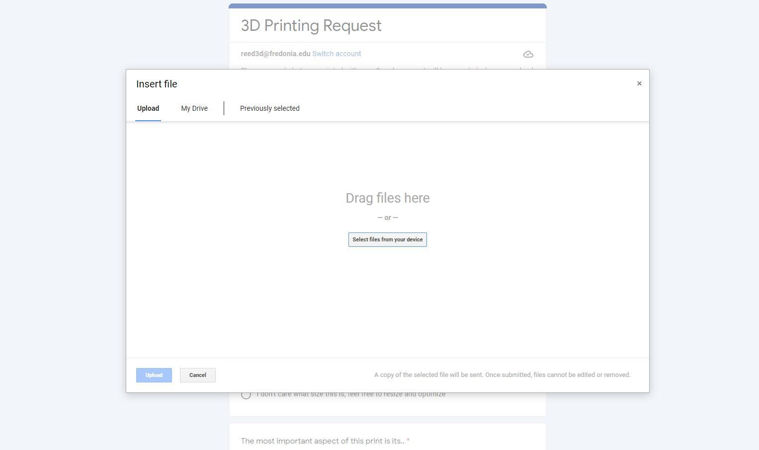 Screenshot of file upload window on Re3D request form