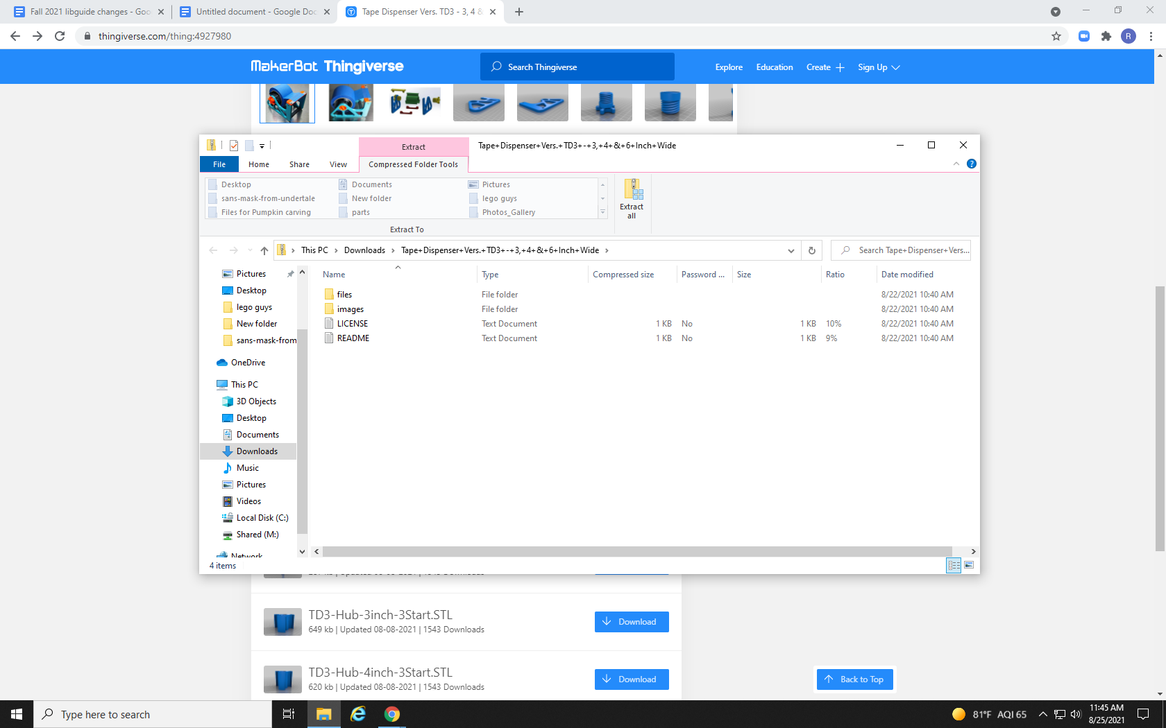 Screenshot of downloaded files being unzipped and extracted.