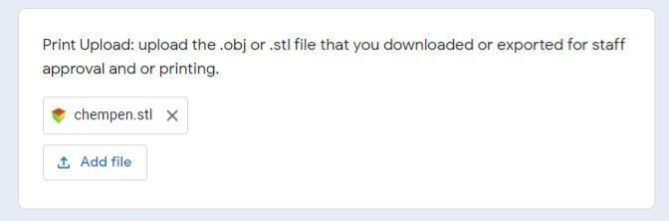 Screenshot of successful file upload on Re3D request form